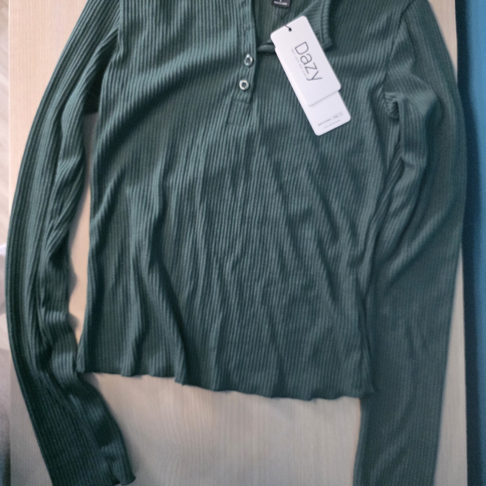 Green Ribbed Long Sleeve Top